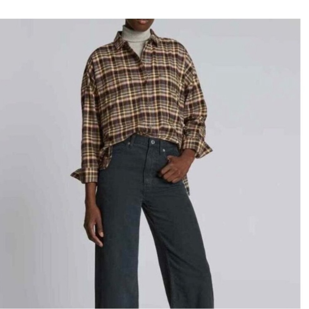 NWT Everlane Women's The Boxy Flannel Plaid Button Down Shirt Beach Plaid Small